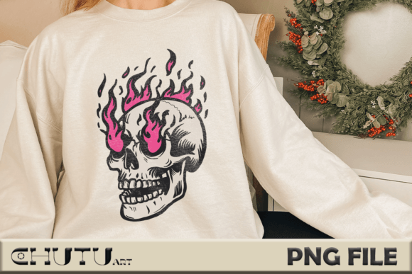 Flaming Skull Pink Fire: Bold Graphic Design for Rebel Brands