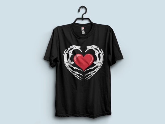 Heart with Skull Hand T-shirt Design V3: Edgy Art for Bold Brands